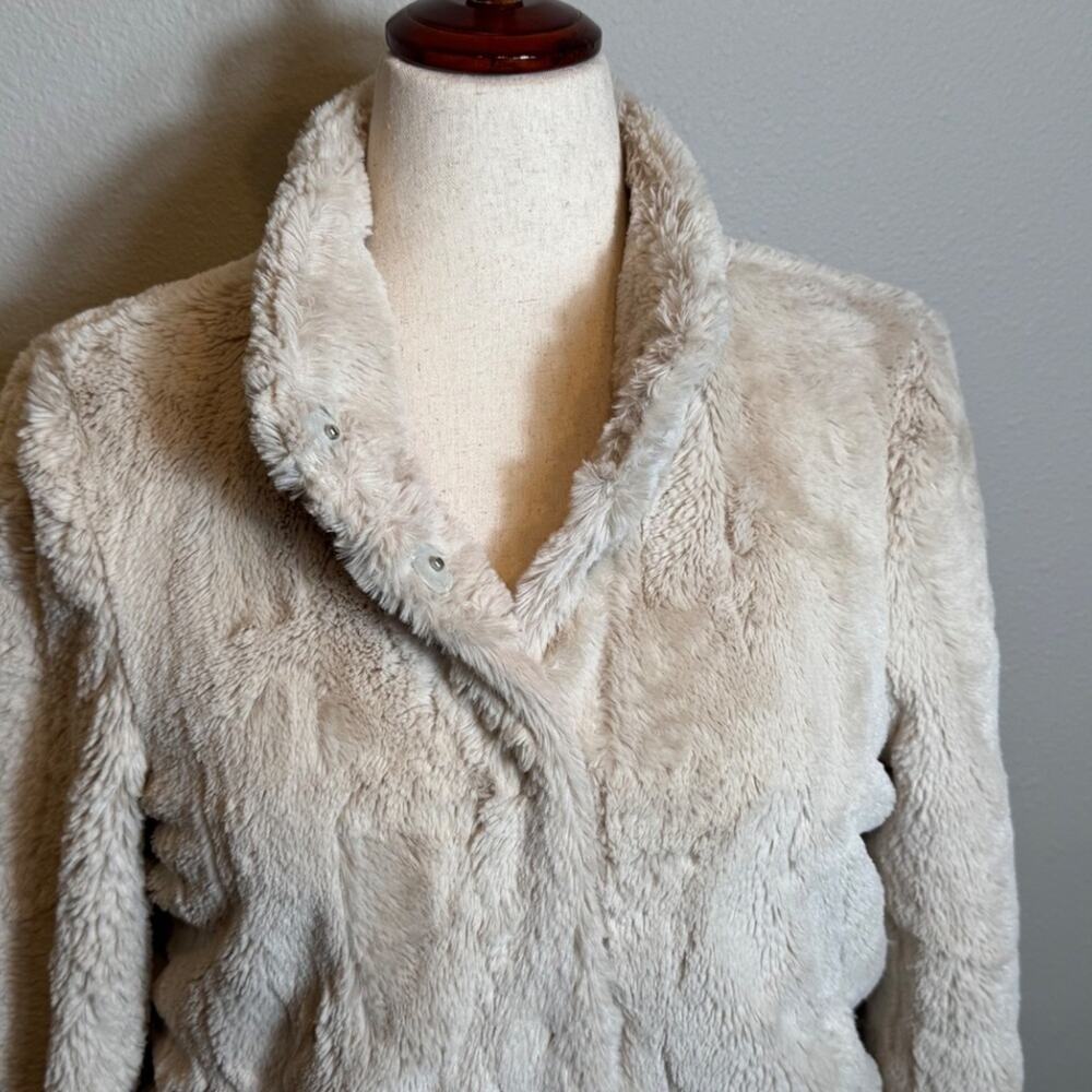 Sanctuary Surplus jacket cream faux fur with pockets & red lining Sz L mob wife - Picture 2 of 9